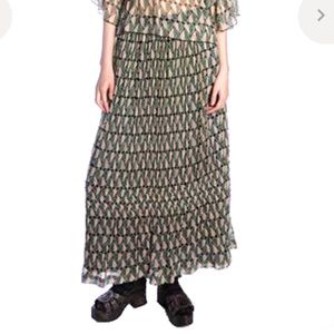 Anna Sui Chiffon Hearts pleated maxi  Skirt - Size S